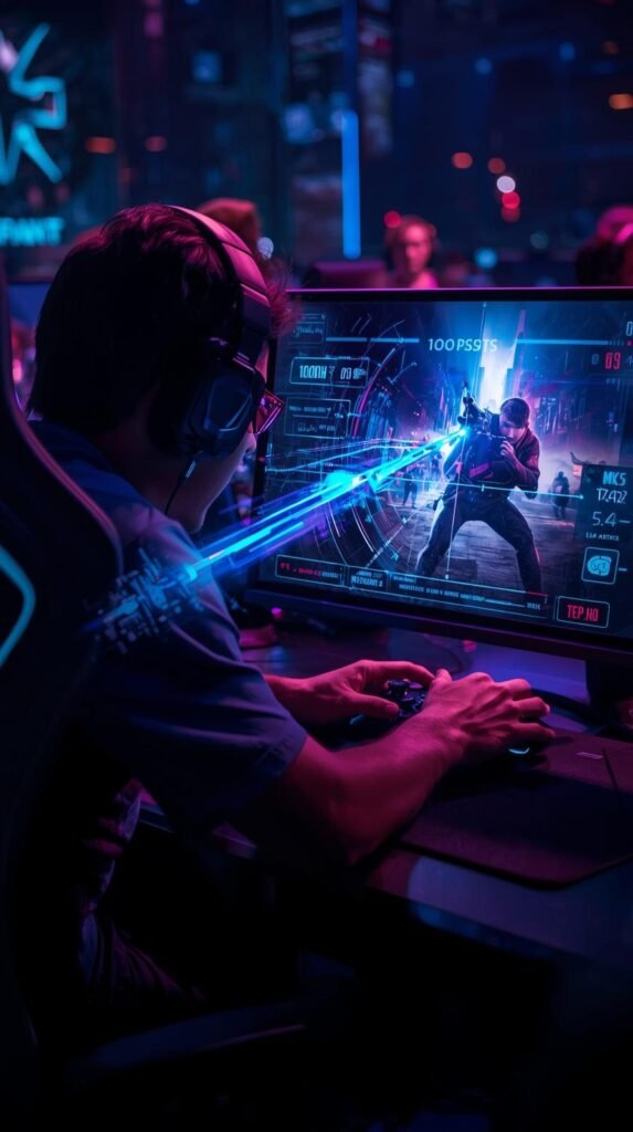 Competitive gaming setup showing polling rate test results on screen
